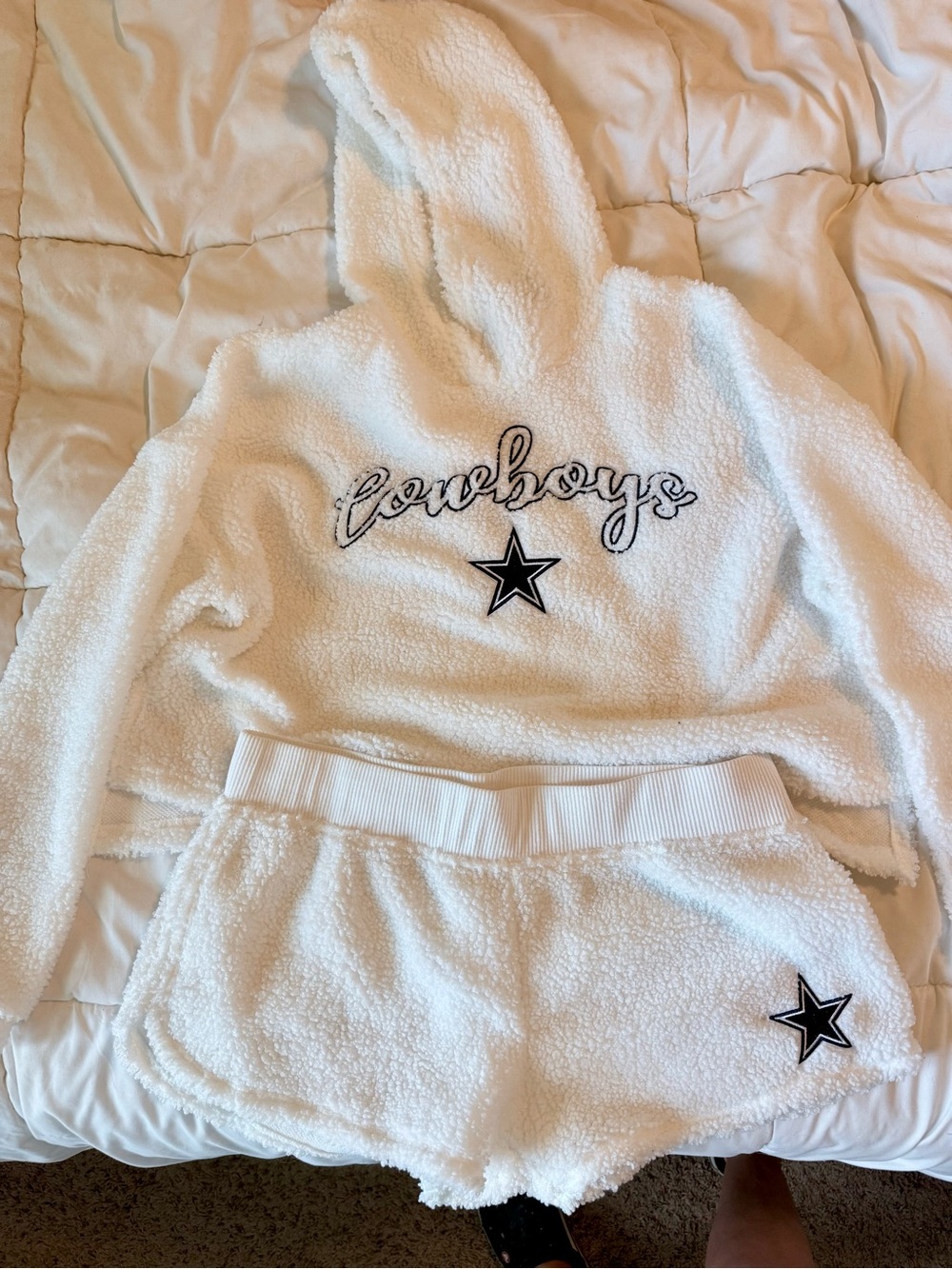 Dallas Cowboys White Fluffy Hoodie & Shorts Set